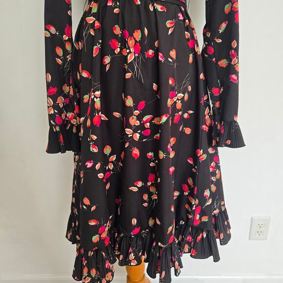 Vintage 70s Whimsigoth Dress Victor Costa Black Victorian Ruffle Women Medium - Picture 5 of 14